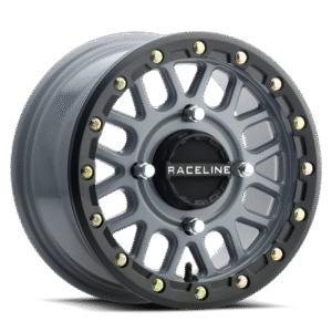 Raceline A93SG Podium 15x6in/4x156 BP/40mm Offset/132.5mm Bore - Grey & Black Ring Beadlock Wheel