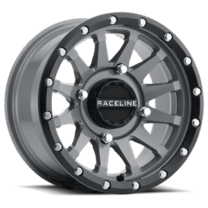 Raceline A95SG Trophy 14x7in / 4x110 BP / 10mm Offset / 83.8mm Bore - Grey & Black Lip Wheel