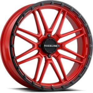 Raceline A11RB Krank-XL 18x7in / 4x156 BP / 0mm Offset / 132.5mm Bore - Red/Black Wheel