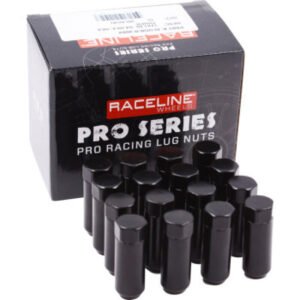 Raceline Military Lug Nuts - 3/4in -12mm x 1.5in - 16 Pack - Black