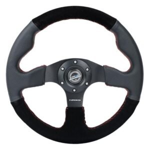 NRG Reinforced Steering Wheel (320mm/ 2.5in. Deep) Sport Leather / Suede w/ Red Stitch
