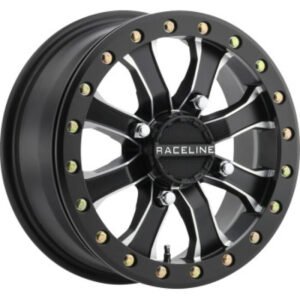 Raceline A71MB Mamba 14x6in/4x156 BP/5+1 40mm Offset/132.5mm Bore - Black & Machined Beadlock Wheel