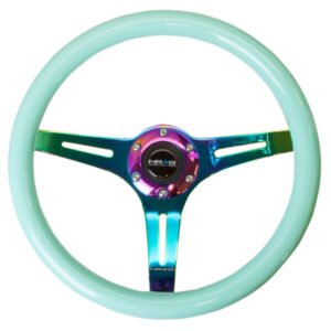 NRG Classic Wood Grain Steering Wheel (350mm) Minty Fresh Color w/Neochrome 3-Spoke Center