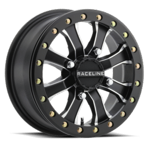 Raceline A71MB Mamba 15x6in / 4x156 BP / 40mm Offset / 132.5mm Bore- Black & Machined Beadlock Wheel