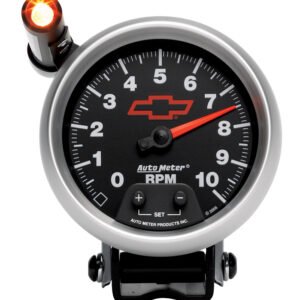 Autometer GM Red Bowtie Black 3-3/4in 0-10000 RPM Pedestal Mount Tachometer Quick-Lite