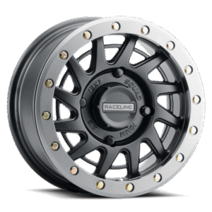 Raceline A12BG Squad 15x7in/4x156 BP/38mm Offset/132.5mm Bore - Black & Gunmetal Ring Beadlock Wheel