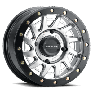 Raceline A12SB Squad 15x7in/4x156 BP/38mm Offset/132.5mm Bore - Silver & Black Ring Beadlock Wheel