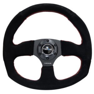 NRG Reinforced Steering Wheel (320mm Horizontal / 330mm Vertical) Suede w/Red Stitch