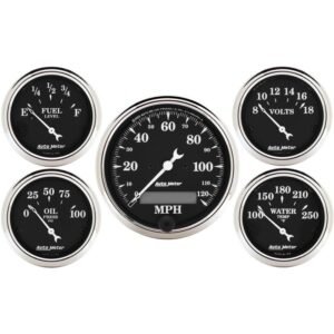 AutoMeter Gauge Kit 5 Pc. 3-1/8in. & 2-1/16in. Elec. Speedometer Old Tyme Black