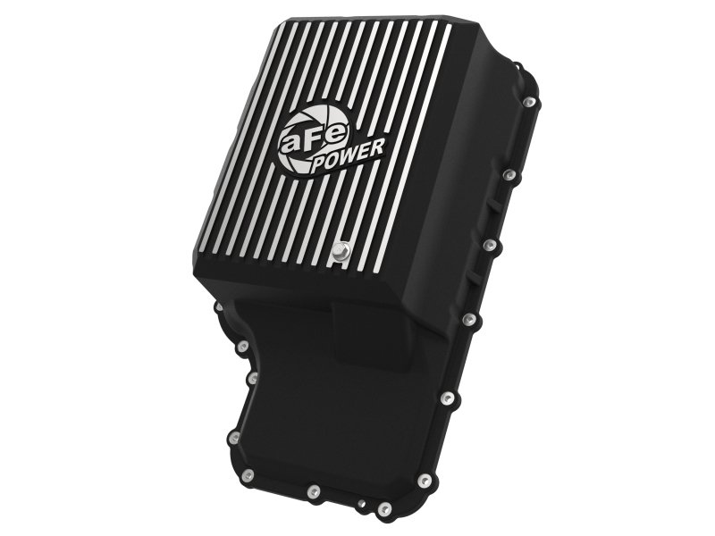 aFe 20-21 Ford Truck w/ 10R140 Transmission Pan Black POWER Street Series w/ Machined Fins