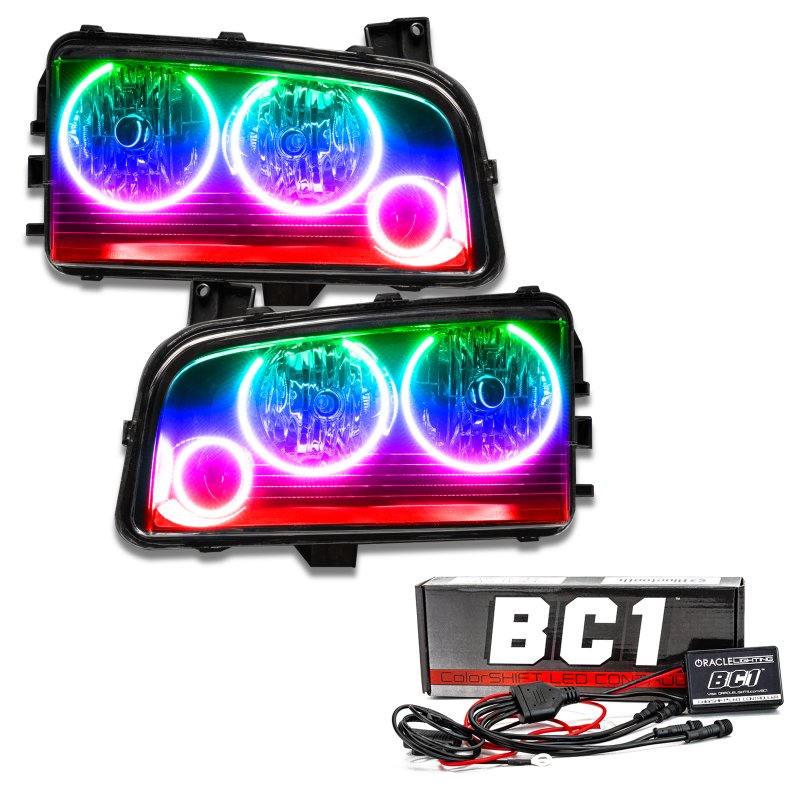 Oracle 05-10 Dodge Charger SMD HL (Non-HID) - Triple Halo - ColorSHIFT w/ BC1 Cntrl