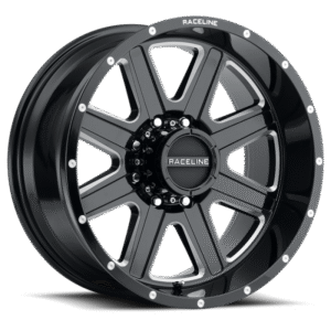 Raceline 940M Hostage 18x9in / 8x165.1 BP / 0mm Offset / 125.2mm Bore - Black & Milled Wheel