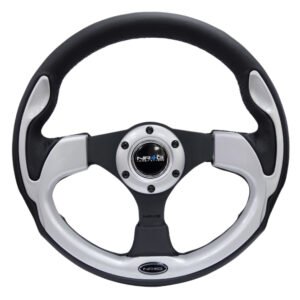 NRG Reinforced Steering Wheel (320mm) Blk w/Silver Trim & 5mm 3-Spoke