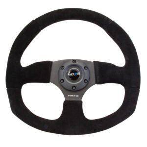 NRG Reinforced Steering Wheel (320mm Horizontal / 330mm Vertical) Black Suede w/Black Stitching
