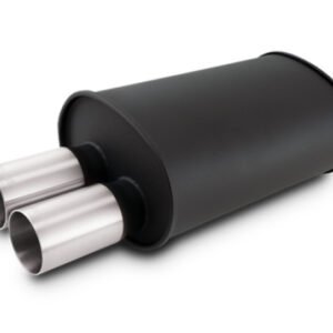 Vibrant Streetpower Flat Blk Muffler 9.5x6.75x15in Body 2.5in In ID 3in Tip OD w/Dual Straight Tips