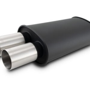 Vibrant Streetpower Flat Blk Muffler 9x5x15in Body 2.5in Inlet ID 3in Tip OD w/Dual Straight Tips