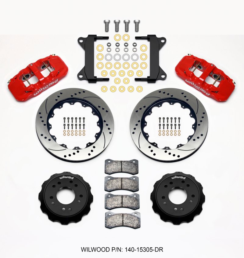Wilwood AERO6 Front Hat Kit 14.00 Drilled Red 63-87 C10 w/ Wilwood Pro Spindles