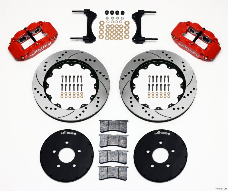 Wilwood Narrow Superlite 6R Front Hat Kit 14.00in Drill Red 1994-2004 Mustang