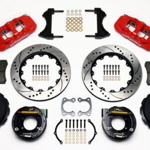 Wilwood AERO4 Rear P-Brake Kit 14.00in Drilled Red Small Ford 2.66in Offset