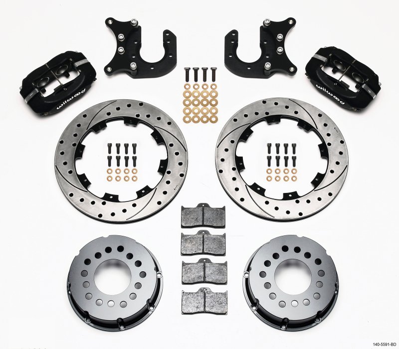 Wilwood Forged Dynalite P/S Rear Kit Drilled Rotor Mopar/Dana 2.36in Off w/Snap Ring Bearing