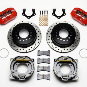 Wilwood Dynapro Low-Profile 11.00in P-Brake Kit Drill-Red Mopar/Dana 2.50in Off w/Snap Ring Bearing