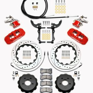Wilwood AERO4 / MC4 Rear Kit 14.00 Drilled Red 15-23 Mustang w/Lines & Cables