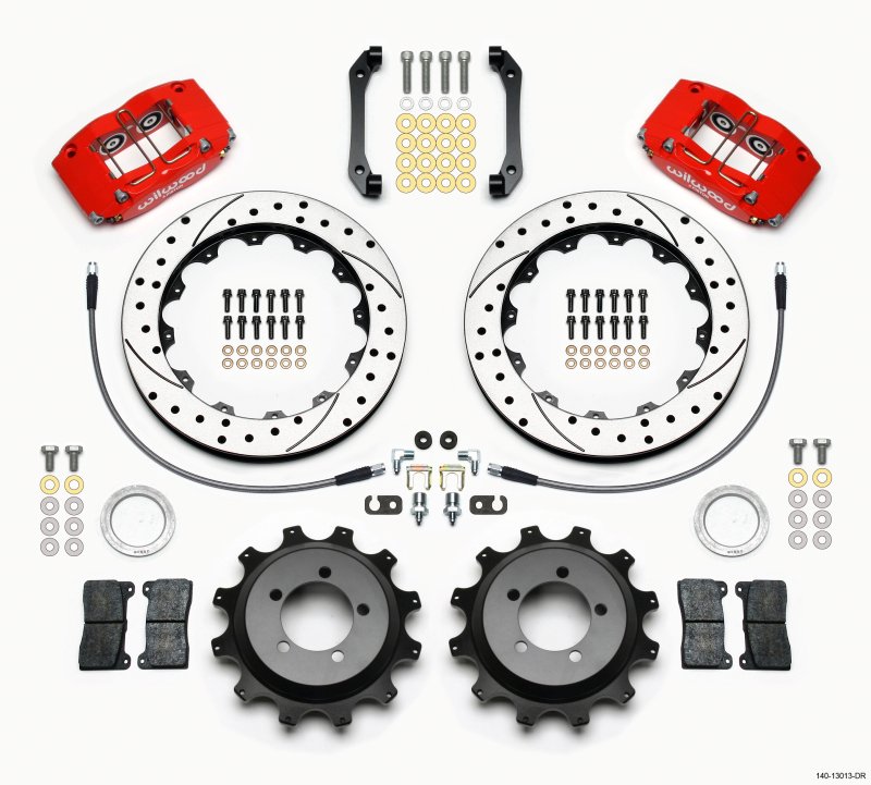 Wilwood Dynapro Radial Rear Kit 12.88in Drilled Red 2006-2007 Subaru WRX w/Lines