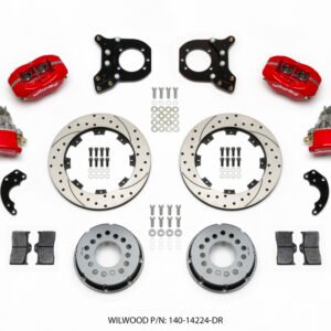 Wilwood Forged Dynalite P/S Rear Kit w/MC4 P-Brake Drill Red Chev 12 Bolt w/Clip Eliminator