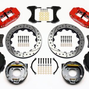 Wilwood Narrow Superlite 4R Rear P-Brk Kit 12.88in Drilled Red Chevy 12 Bolt-Spec 3.15in Brng Front